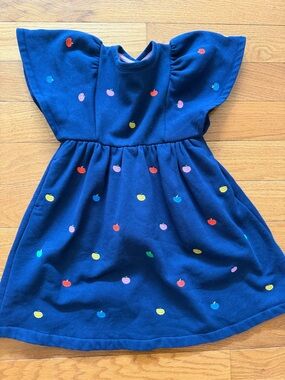 Min Boden Navy Embroidered Apple Kids Dress